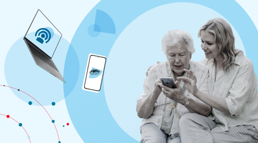 Designing Membership Experiences and websites for All Generations - collage picture showing a younger and older woman using a smartphone together and stylised images of other devices