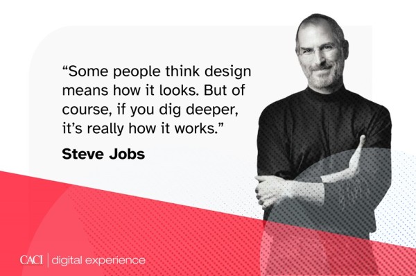 A quote from Steve Jobs saying: Some people think design means how it looks. But of course if you dig deeper, it's really how it works.