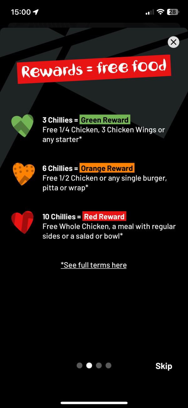 A screenshot of the Nando's loyalty app