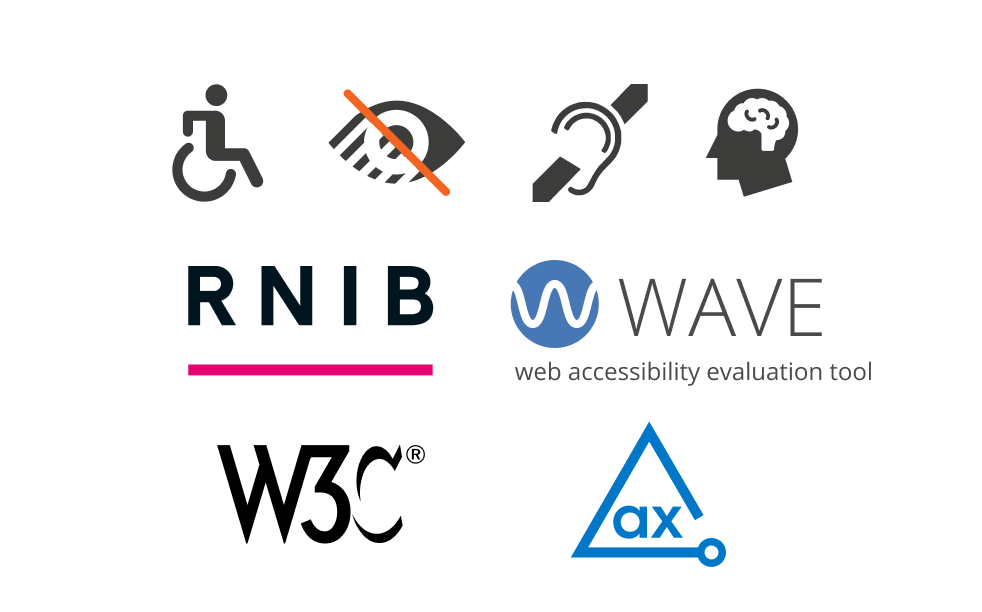 Composite image of multiple accessibility standards including W3C and RNIB